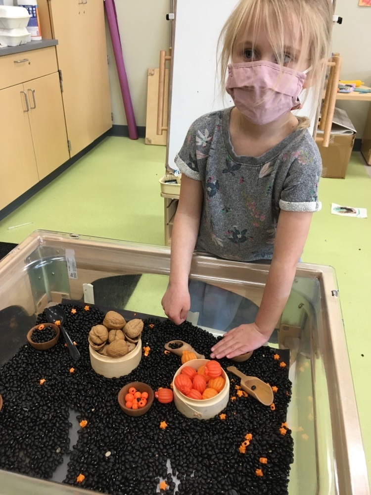 the sensory bin has taken on a holiday flair