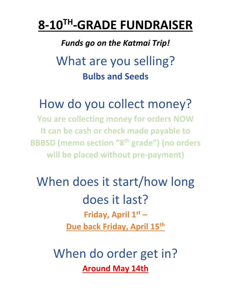 8th-10th grade Fundraiser