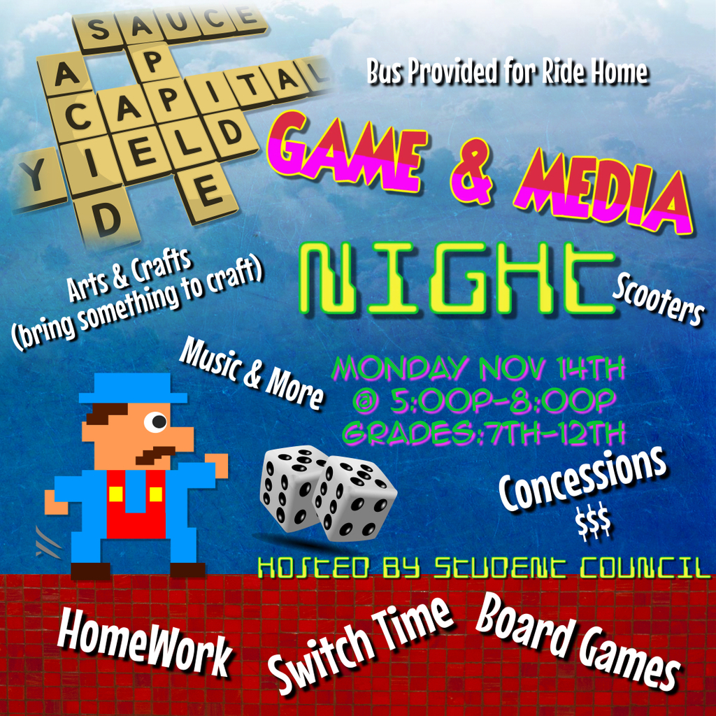Media/Game Night: Grades 7th-12th  @ 5:00-8:00